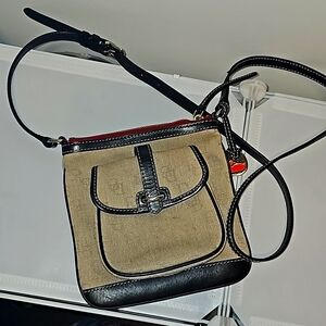 Dooney & Bourke Brown Monogram Crossbody  Leather Trim- inner liner removed